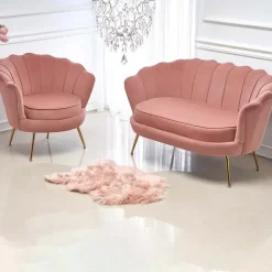 Poltrona imbottita moderna in velluto rosa antico oro Gabriella