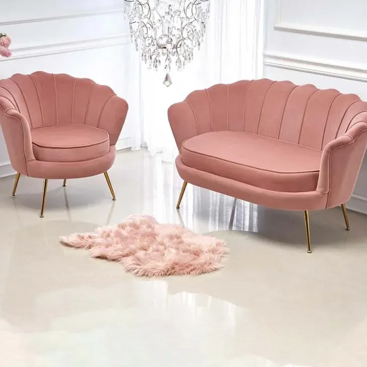 Poltrona imbottita moderna in velluto rosa antico oro Gabriella