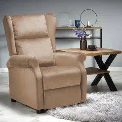 Poltrona reclinabile imbottita in velluto beige Cassiopea