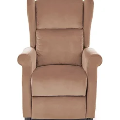 Poltrona reclinabile imbottita in velluto beige Cassiopea