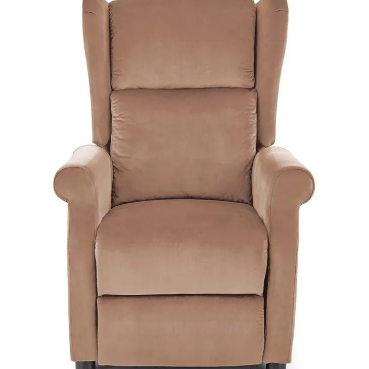 Poltrona reclinabile imbottita in velluto beige Cassiopea