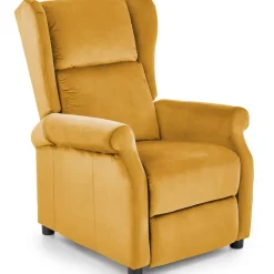 Poltrona reclinabile imbottita in velluto giallo senape Cassiopea