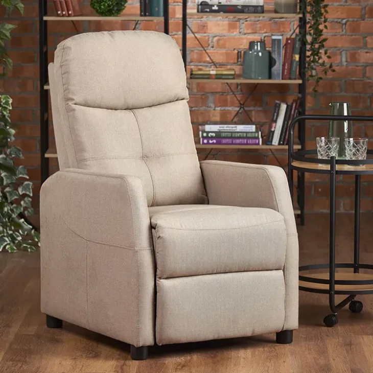Poltrona reclinabile imbottita in tessuto beige Adele