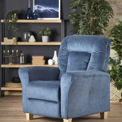 Poltrona reclinabile imbottita in tessuto blu Dorotea