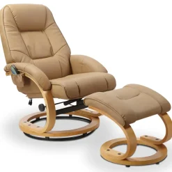 Poltrona reclinabile massaggiante e riscaldabile con poggiapiedi ecopelle beige Sillon