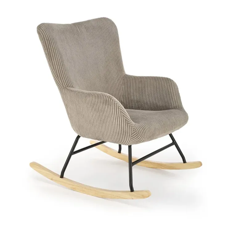 Poltrona relax a dondolo legno velluto grigio Calmont