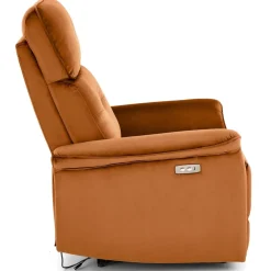 Poltrona relax reclinabile elettrica con presa USB in velluto arancio terracotta Fatia