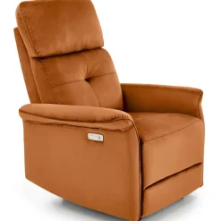 Poltrona relax reclinabile elettrica con presa USB in velluto arancio terracotta Fatia