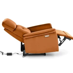 Poltrona relax reclinabile elettrica con presa USB in velluto arancio terracotta Fatia