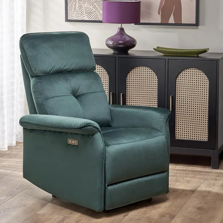 Poltrona relax reclinabile elettrica con presa USB in velluto verde Fatia