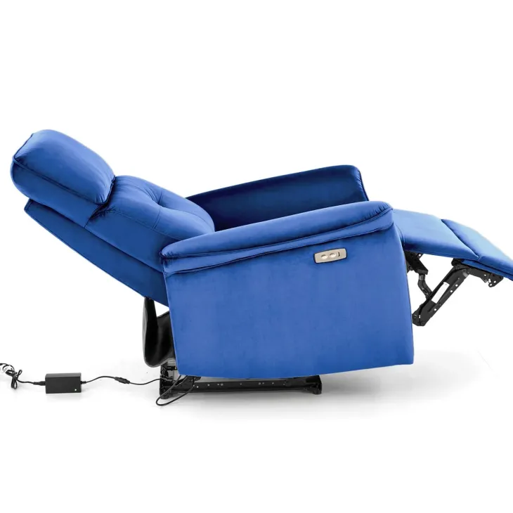 Poltrona relax reclinabile elettrica con presa USB in velluto blu Fatia
