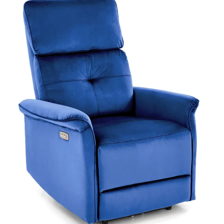 Poltrona relax reclinabile elettrica con presa USB in velluto blu Fatia