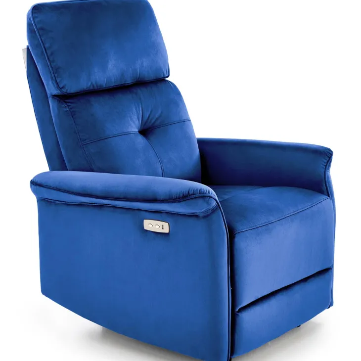 Poltrona relax reclinabile elettrica con presa USB in velluto blu Fatia
