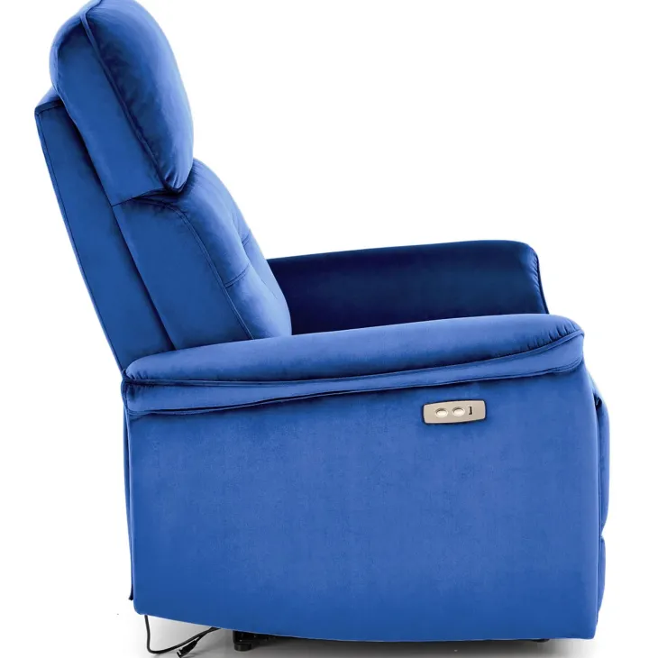 Poltrona relax reclinabile elettrica con presa USB in velluto blu Fatia