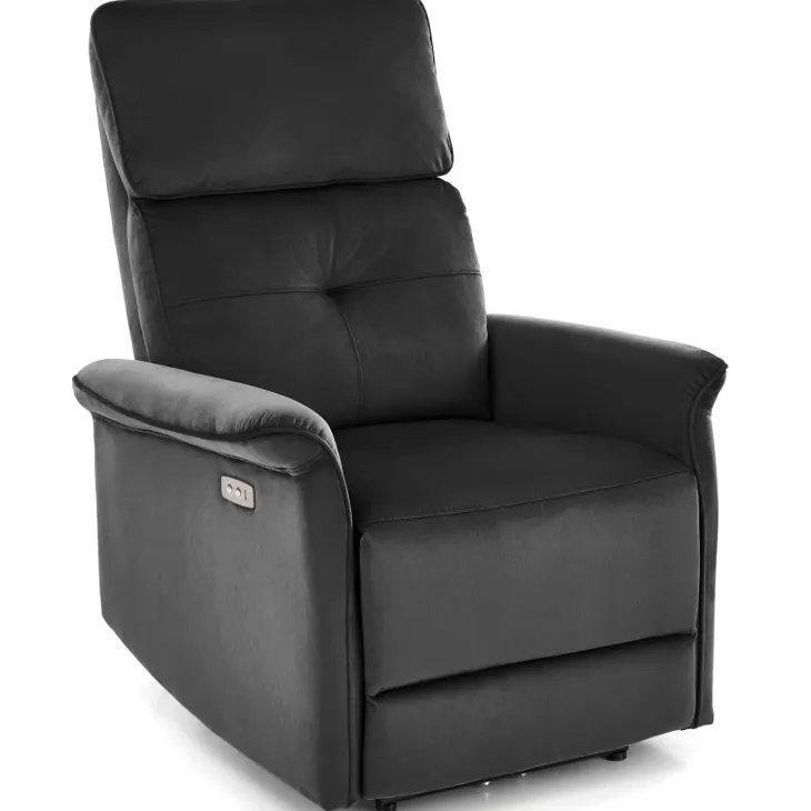 Poltrona relax reclinabile elettrica con presa USB in velluto nero Fatia