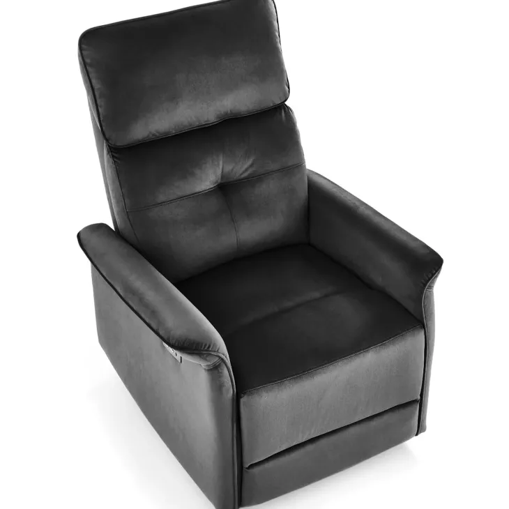 Poltrona relax reclinabile elettrica con presa USB in velluto nero Fatia
