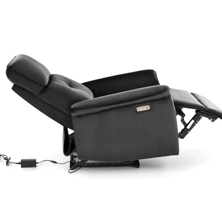 Poltrona relax reclinabile elettrica con presa USB in velluto nero Fatia