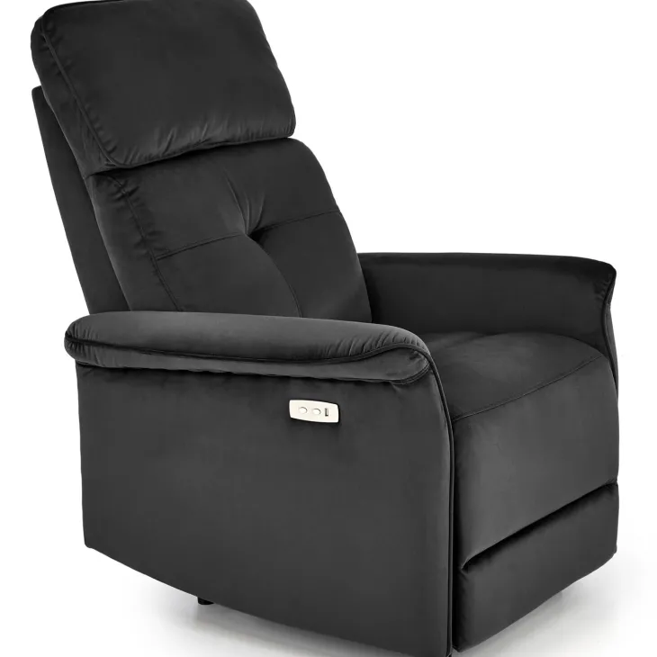Poltrona relax reclinabile elettrica con presa USB in velluto nero Fatia