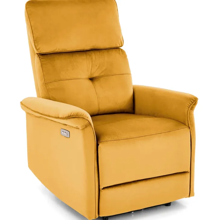 Poltrona relax reclinabile elettrica con presa USB in velluto giallo senape Fatia