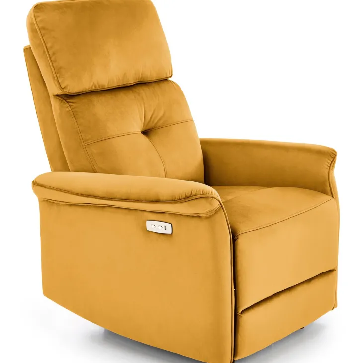 Poltrona relax reclinabile elettrica con presa USB in velluto giallo senape Fatia