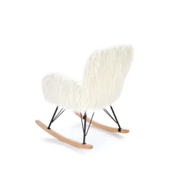 Poltrona sedia a dondolo design pelliccia bianco crema struttura legno metallo Winnipeg
