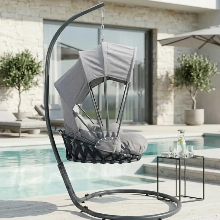 Poltrona sospesa a dondolo da giardino 136x196h cm grigio Flora