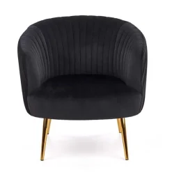 Poltroncina design in velluto nero con gambe oro Romance