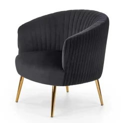 Poltroncina design in velluto nero con gambe oro Romance