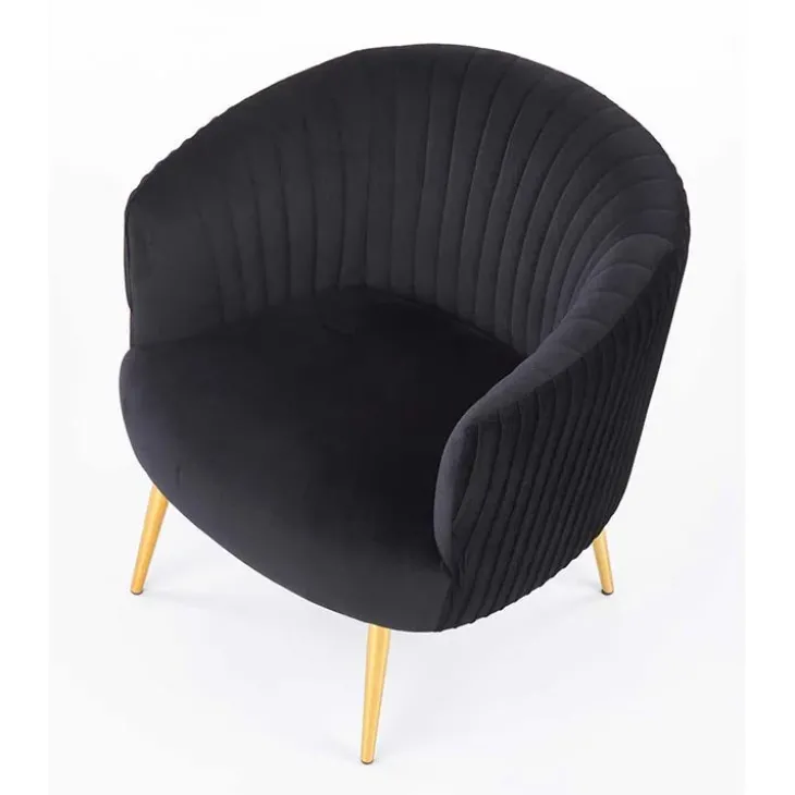Poltroncina design in velluto nero con gambe oro Romance