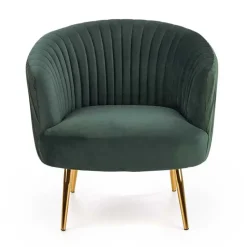 Poltroncina design in velluto verde con gambe oro Romance