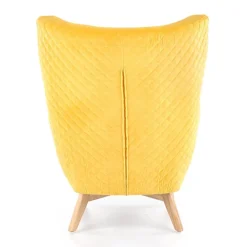 Poltroncina imbottita in velluto giallo legno naturale Seven