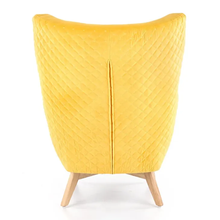 Poltroncina imbottita in velluto giallo legno naturale Seven