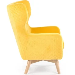 Poltroncina imbottita in velluto giallo legno naturale Seven