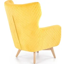 Poltroncina imbottita in velluto giallo legno naturale Seven