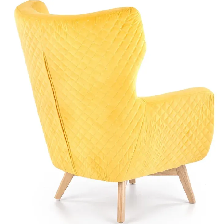 Poltroncina imbottita in velluto giallo legno naturale Seven