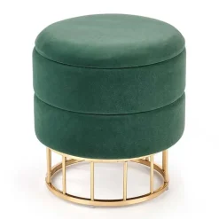 Pouf contenitore design da salotto rotondo in velluto verde Neril