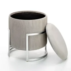 Pouf da salotto contenitore in velluto grigio chiaro Franklin