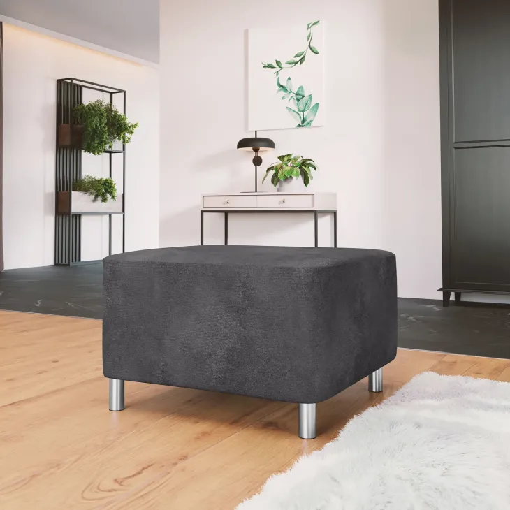 Pouf imbottito in tessuto 65x56cm grigio scuro Titus