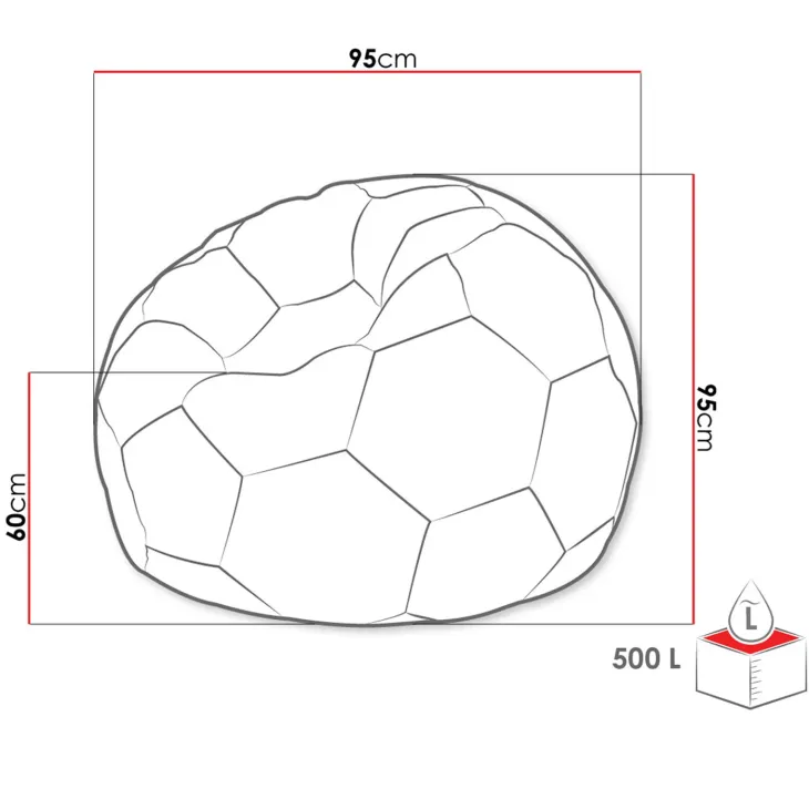 Pouf poltrona sacco palla da calcio ecopelle bianco nero Lionel