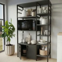 Scaffale cucina 84x141h cm 2 ante 8 ripiani industrial metallo antracite Loft