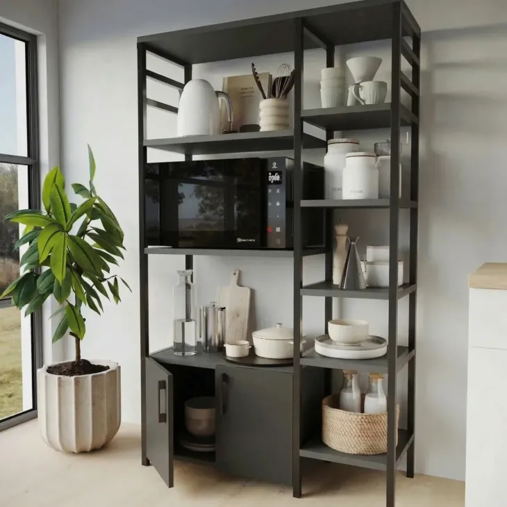 Scaffale cucina 84x141h cm 2 ante 8 ripiani industrial metallo antracite Loft