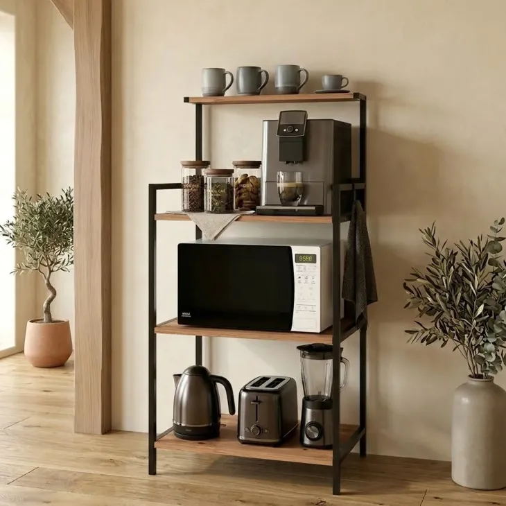 Scaffale cucina 63x130h cm 3 ripiani industrial metallo rovere rustico Loft