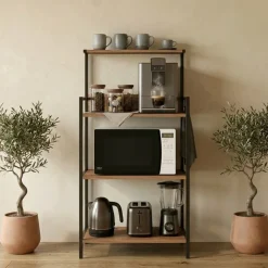 Scaffale cucina 63x130h cm 3 ripiani industrial metallo rovere rustico Loft