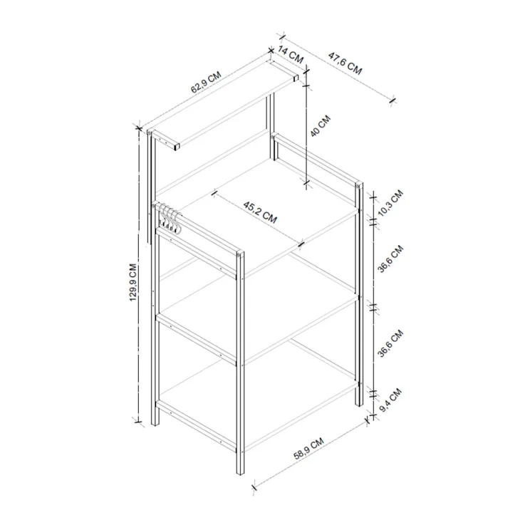Scaffale cucina 63x130h cm 3 ripiani industrial metallo antracite Loft