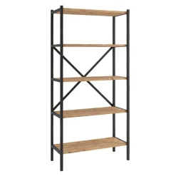 Scaffale libreria multiuso 66x158h 5 ripiani industrial metallo rovere rustico Loft