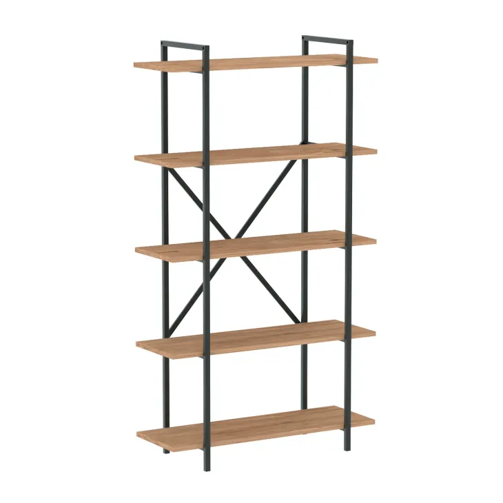 Scaffale libreria 90x160h cm 5 ripiani industrial metallo rovere rustico Loft