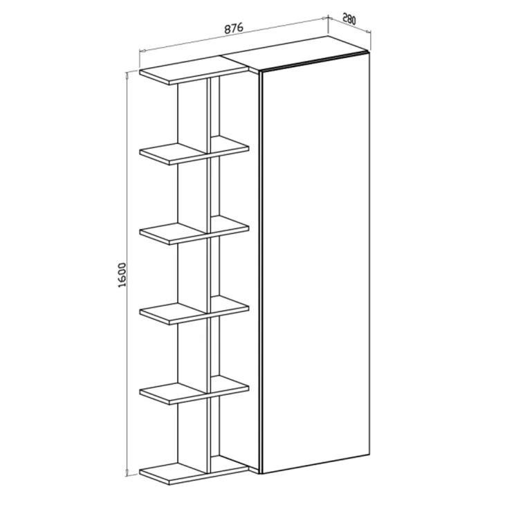 Scarpiera con libreria 88x160h cm 1 anta con specchio bianco frassinato Vanda