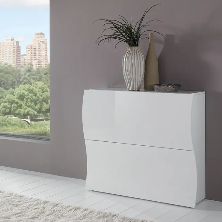 Scarpiera ingresso 101x82h cm 2 ante moderna bianco lucido Sea Gihome®