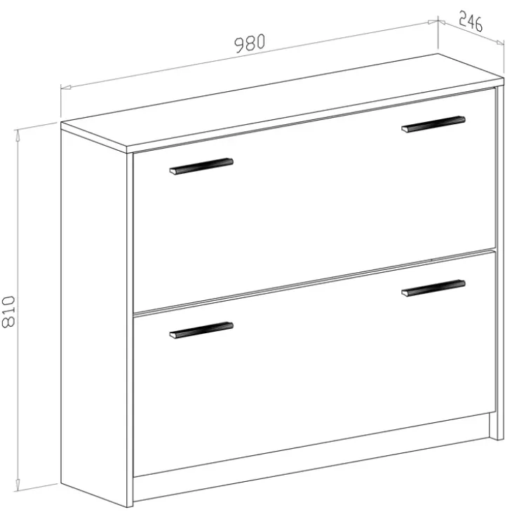 Scarpiera ingresso 98x81h cm 2 ante ribalta bianco frassinato cemento Thomas
