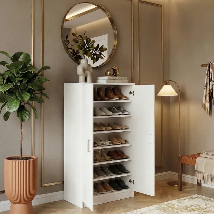 Scarpiera ingresso 55x108h cm 2 ante portascarpe 6 ripiani bianco Easy